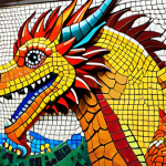 **

A vibrant and whimsical mosaic featuring a fantasy animal (like a dragon or griffin) in a Amsterdam metro station. Children are pointing and smiling at the artwork. The style should be colorful and playful, reminiscent of a children's book illustration. Focus on the joy and wonder of discovery.

**
